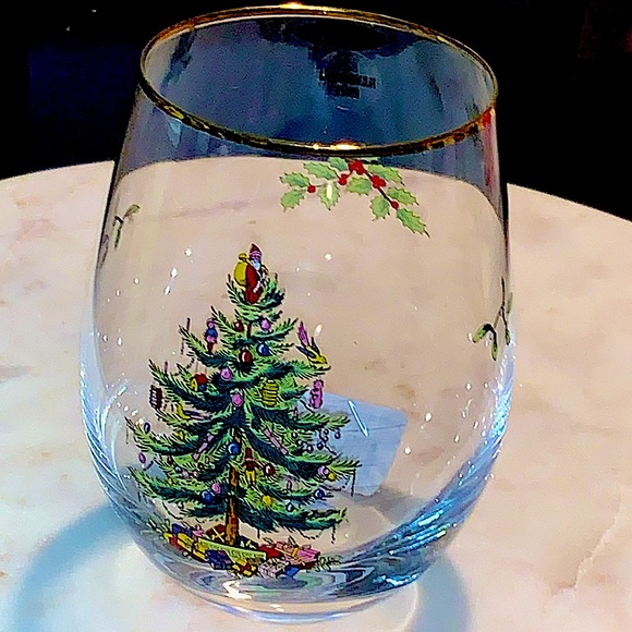 SPODE CHRISTMAS TREE STEMLESS WINE GLASS 18 oz NEW - Picture 2 of 6